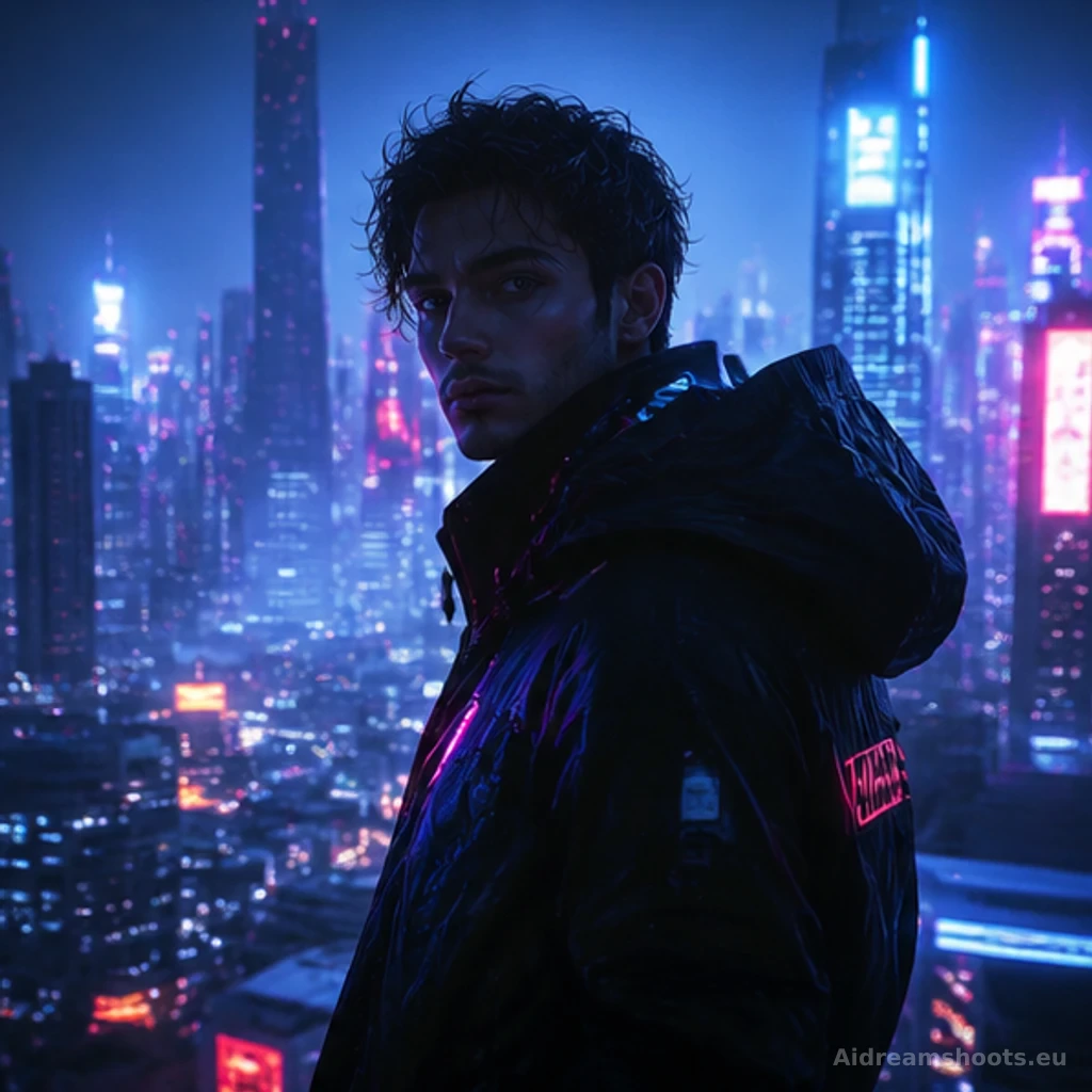 retrato de personaje cinematografico, retrato de perfil con un fondo suavemente iluminado