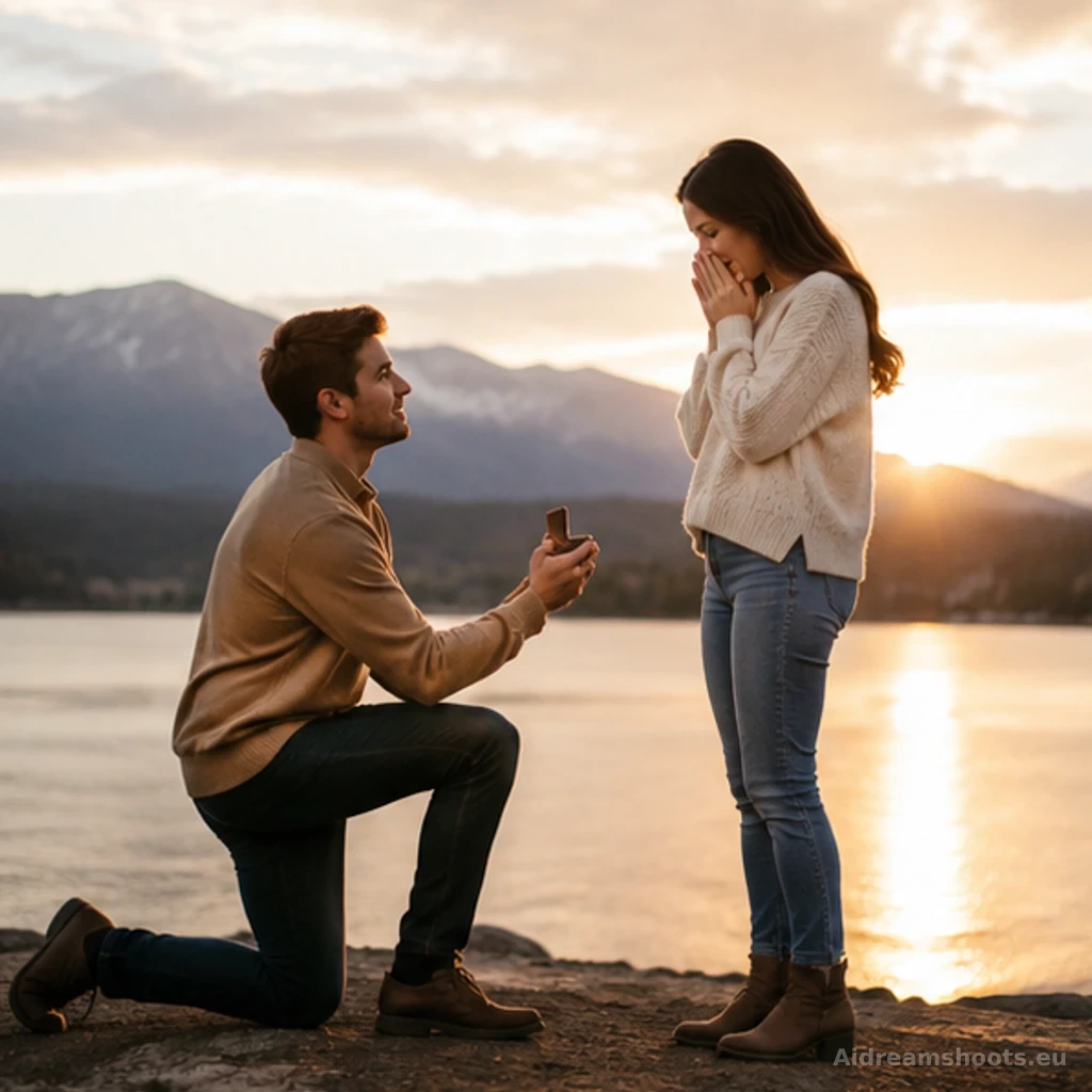 Pareja celebrando su compromiso durante un picnic romántico entre viñedos