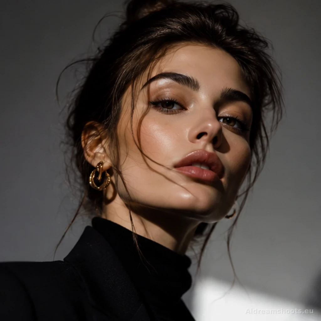 retrato de belleza, retrato con rasgos faciales nítidos sobre un fondo suavemente desenfocado