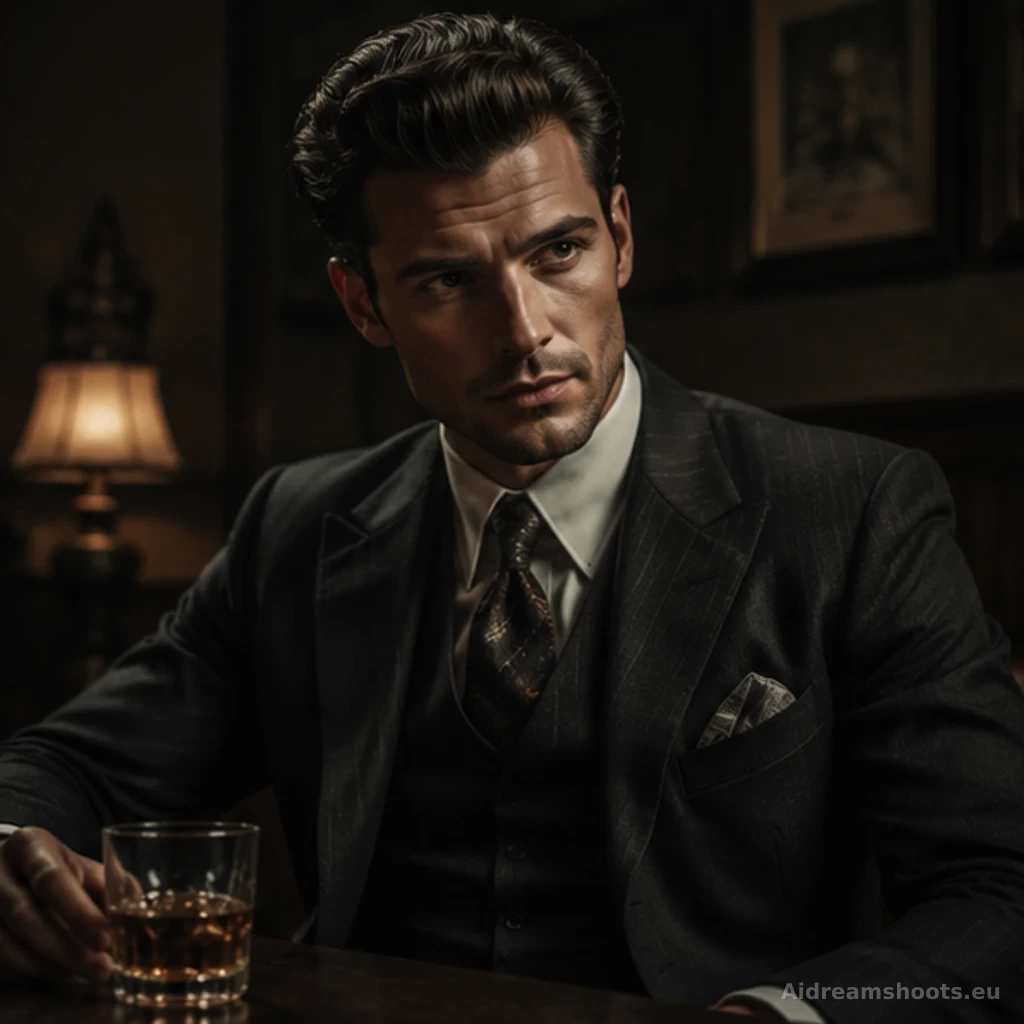 retrato de personaje cinematografico, retrato de tres cuartos con el entorno visible
