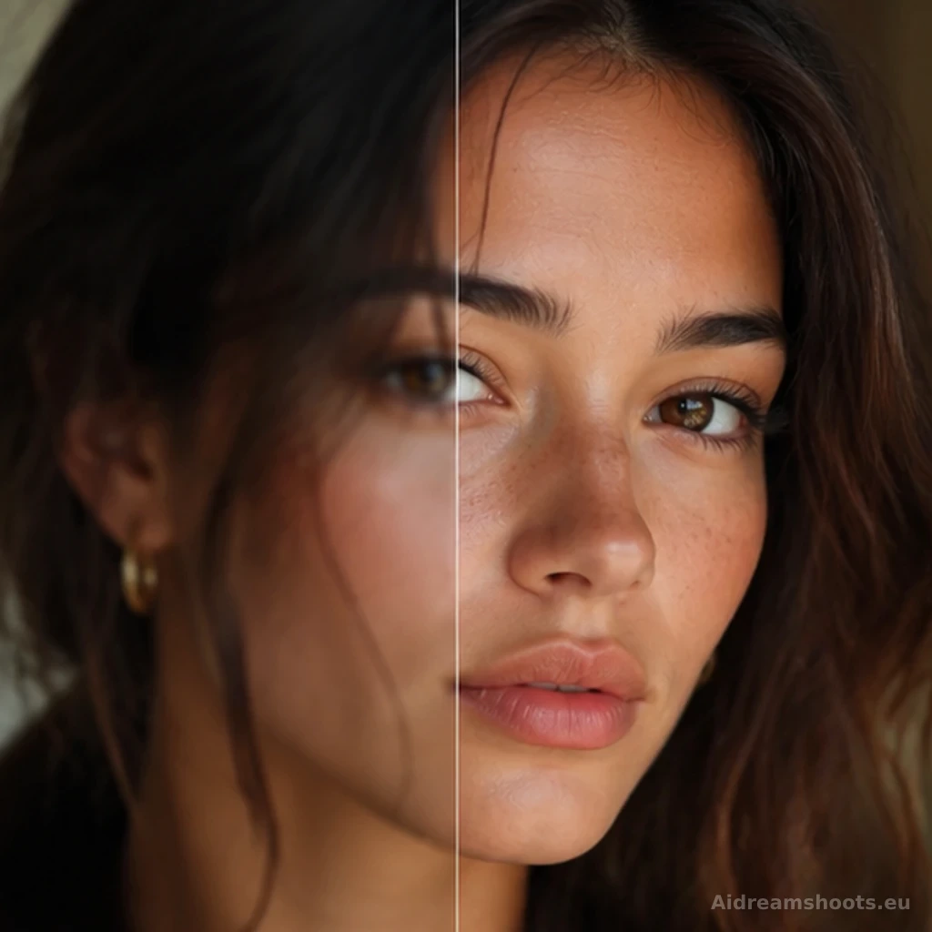 vista previa de imagen mejorada, retrato con rasgos faciales nítidos sobre un fondo suavemente desenfocado