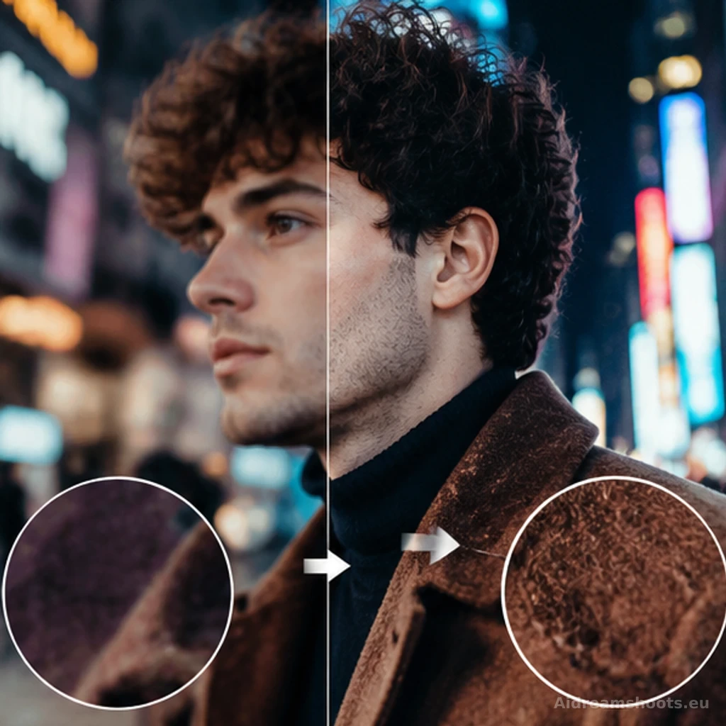 vista previa de imagen mejorada, retrato de perfil con un fondo suavemente iluminado