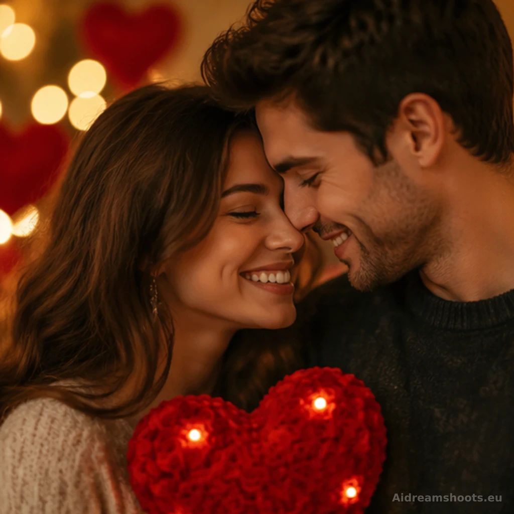 retrato de pareja para recuerdo, retrato con rasgos faciales nítidos sobre un fondo suavemente desenfocado