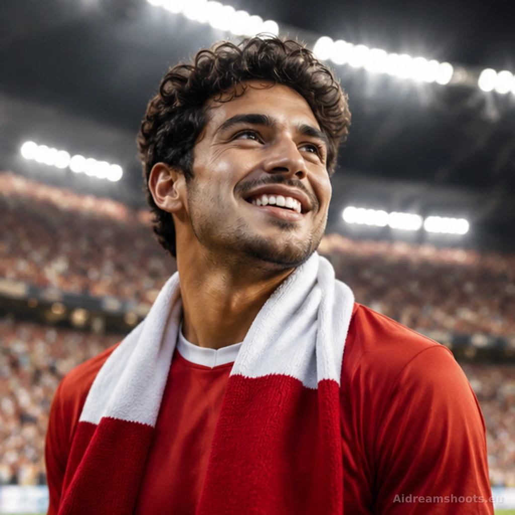 retrato de aficionado en estadio, retrato sonriente en un entorno relajado