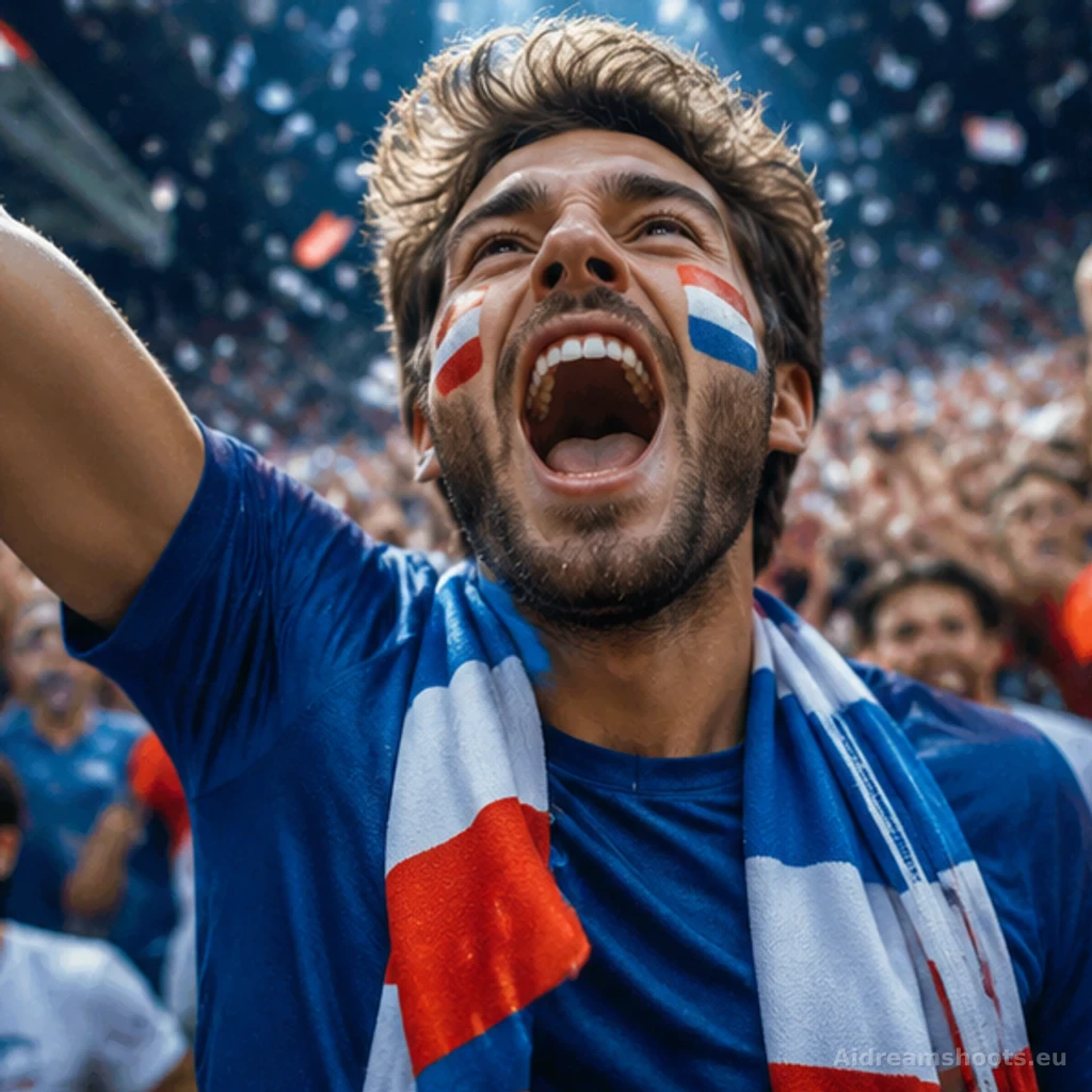 retrato de aficionado en estadio, retrato de perfil con un fondo suavemente iluminado