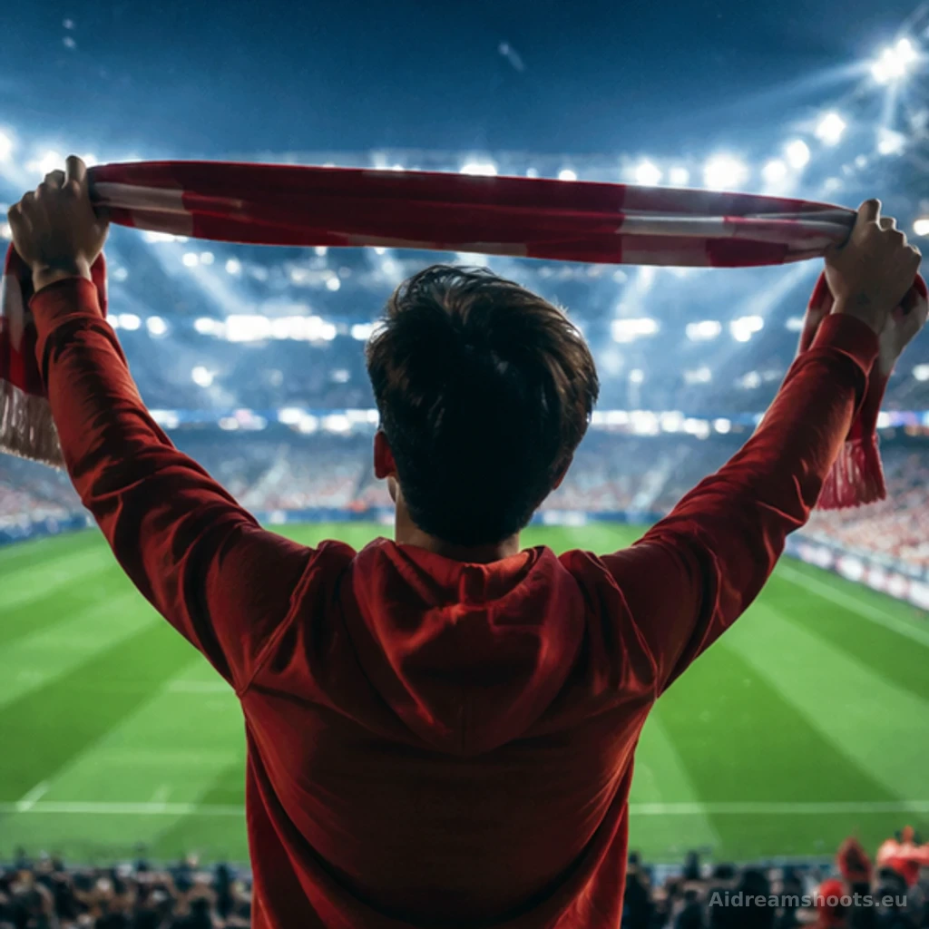 retrato de aficionado en estadio, retrato seguro con un entorno lleno de color