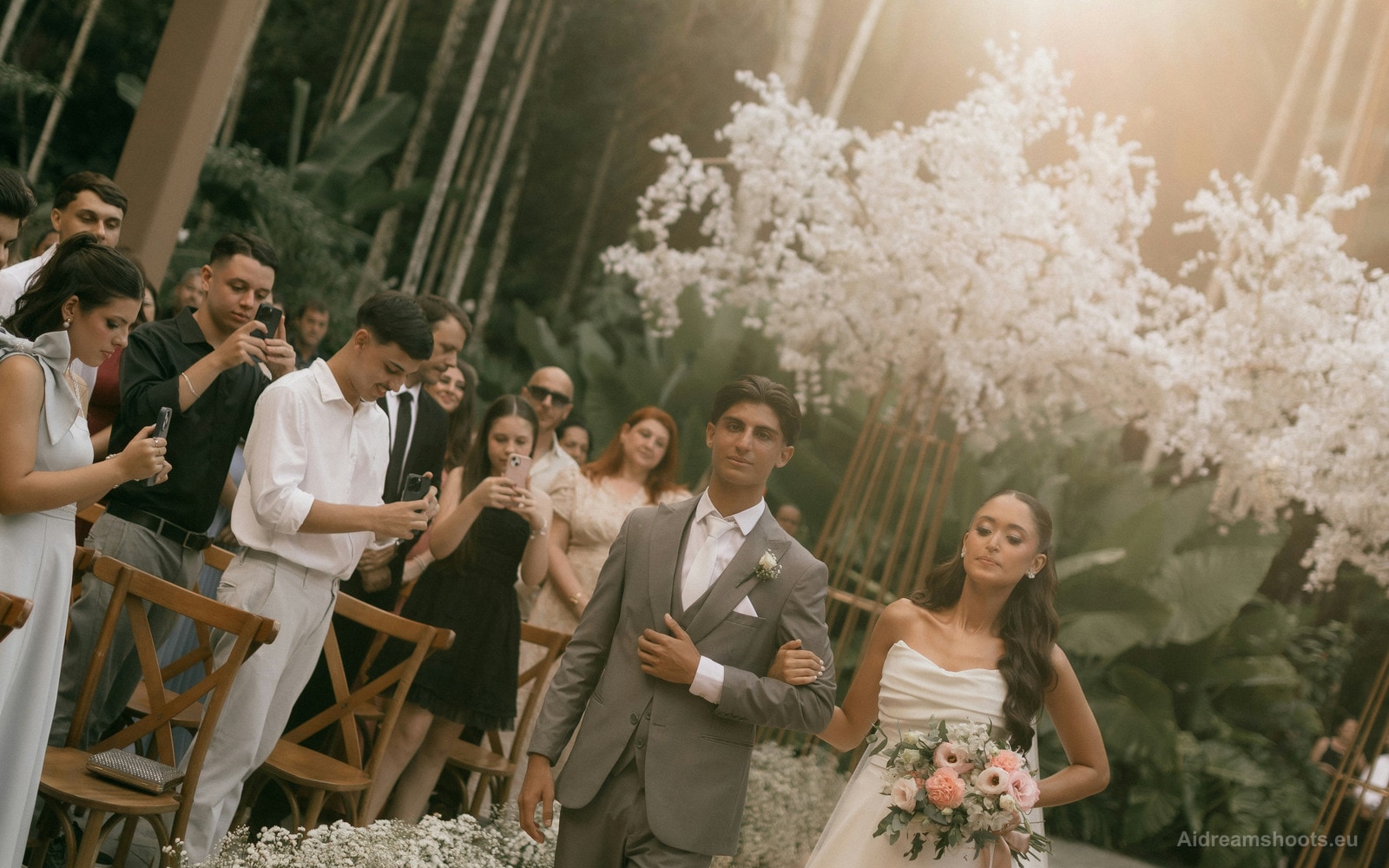 Escena de ceremonia de boda para un vídeo creado con IA.